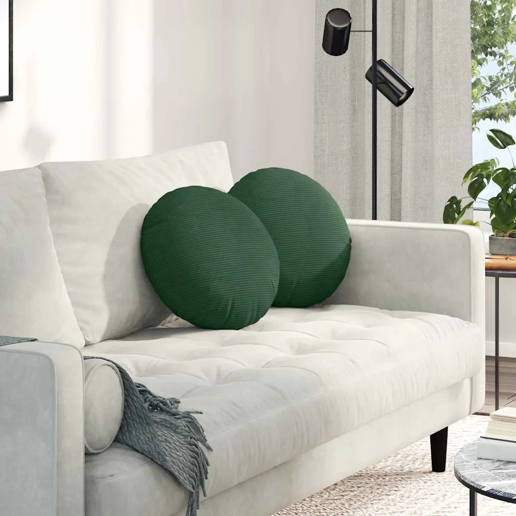 Cuscini per Seduta 2 pcs Verde Scuro Ø 40 cm Tessuto in Cords
