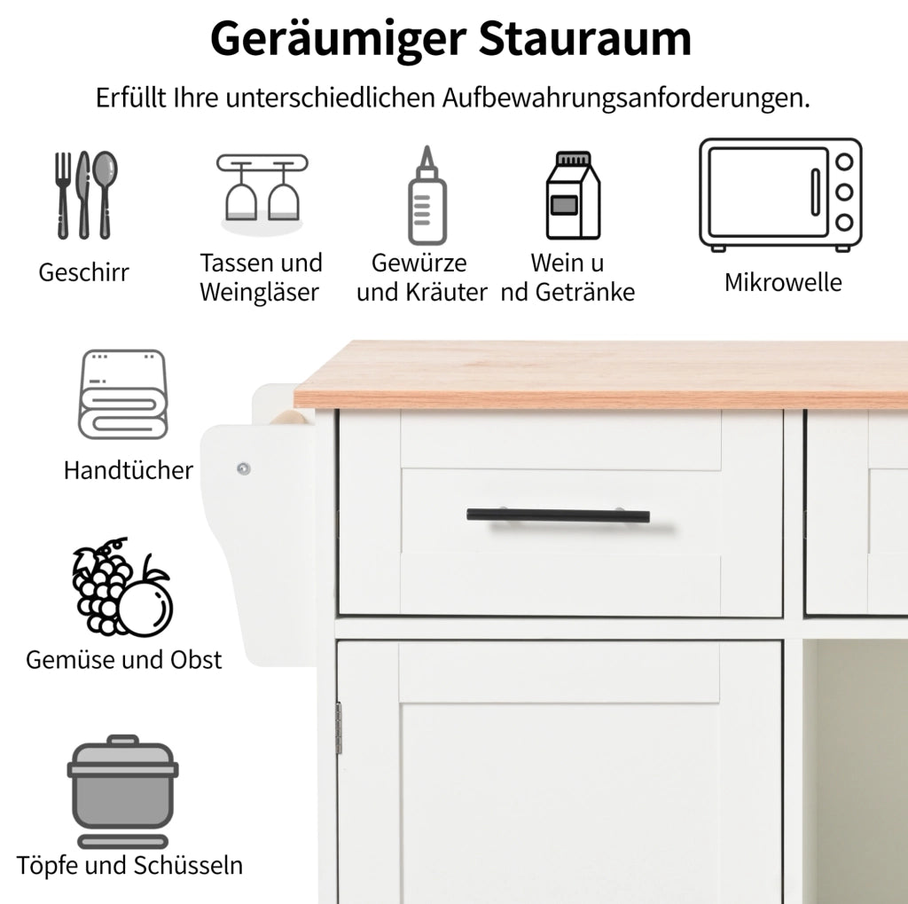 Mobile cucina multifunzione con piano ribaltabile 139x46(71)x91;5 cm; bianco in MDF