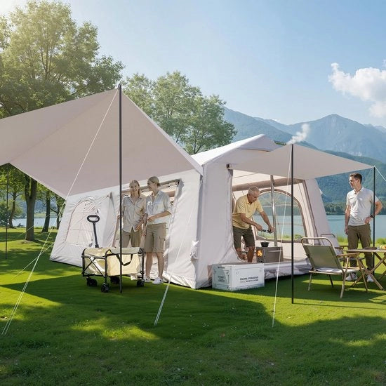 Tenda da Campeggio Opblaïabile per 4 Persone - Impermeabile - Tela di Oxford - Installazione Facile - Resistente ai Raggi UV - Resistente agli Urto - Tenda da Campeggio