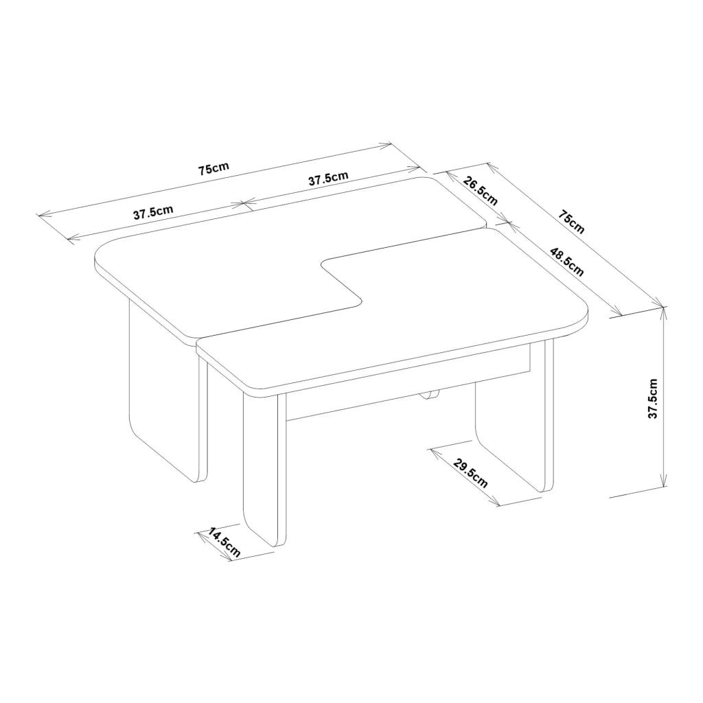 Tavolino da caffè con consolle laterale in due parti 75 x 75 x 38 cm travertino greige 03_0010787