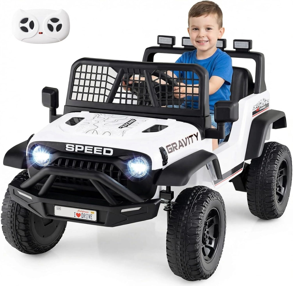 24V Macchina Eletrrica per Bambini, Auto Elettrica con Telecomando Genitori, Musica, Clacson, Fari LED e Sospensioni a Molla, 1,6-4,1 km/h, 3 Anni+ (Bianco)