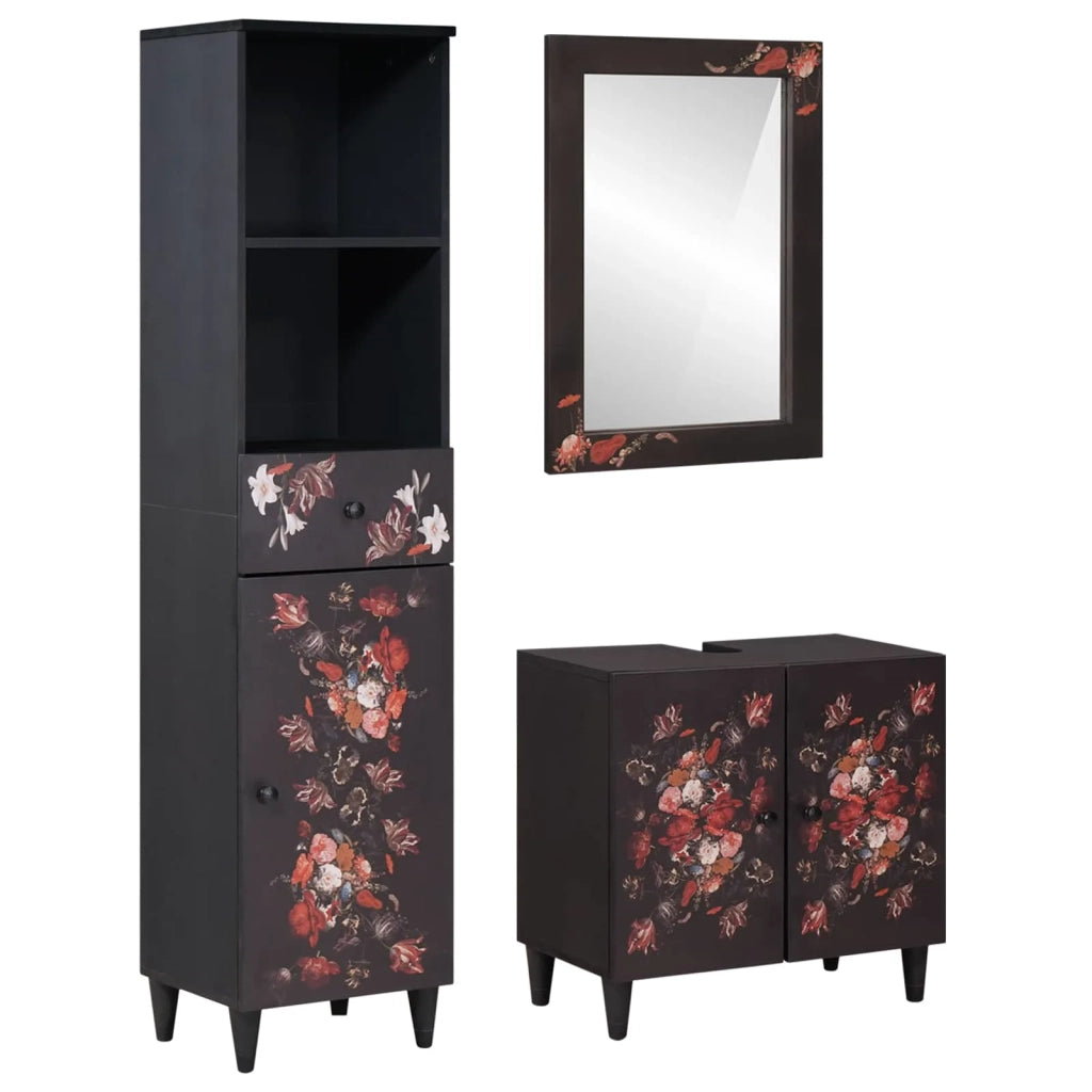 Set di Armadi da Bagno | Armadio da bagno con porta 3 pz Legno di mango massello