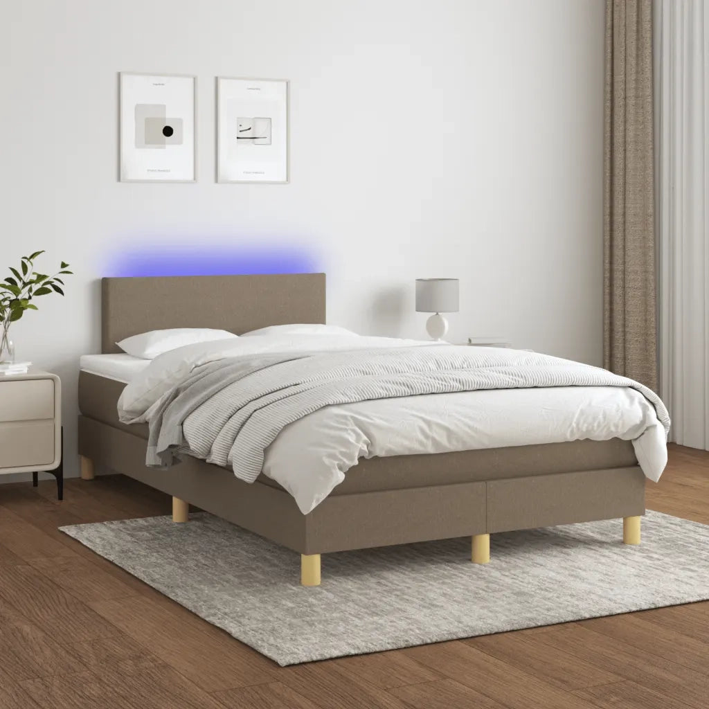 Letto a Molle con Materasso e LED Tortora 120x190 cm in Tessuto