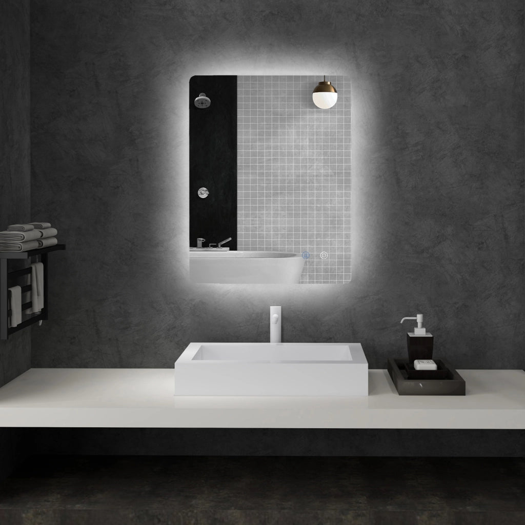 Specchio da bagno LED rettangolare sospeso ¨C zephmum ¨C 80x60 cm bianco luminosita' regolabile