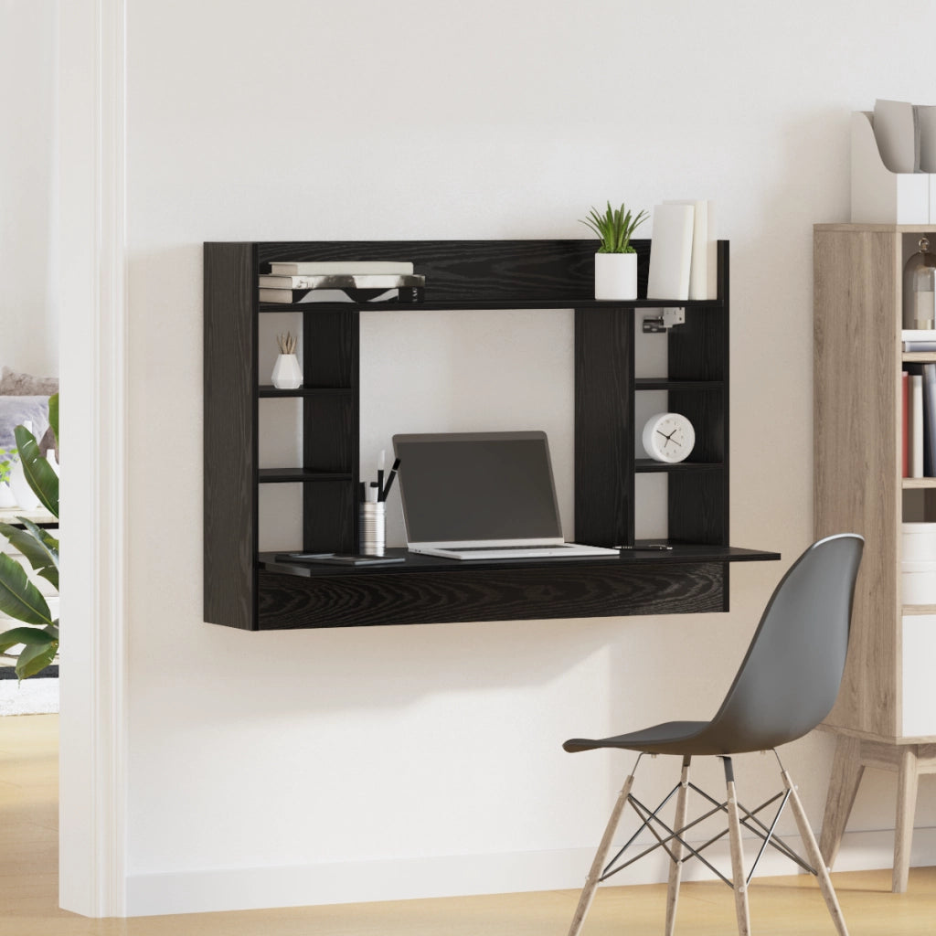 Scrivania a Parete Rovere Nero 105x48x75 cm Legno Ingegnerizzato