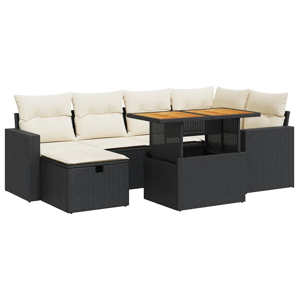 vidaXL Set Divani da Giardino con Cuscini 8 pz Nero Polyrattan Acacia