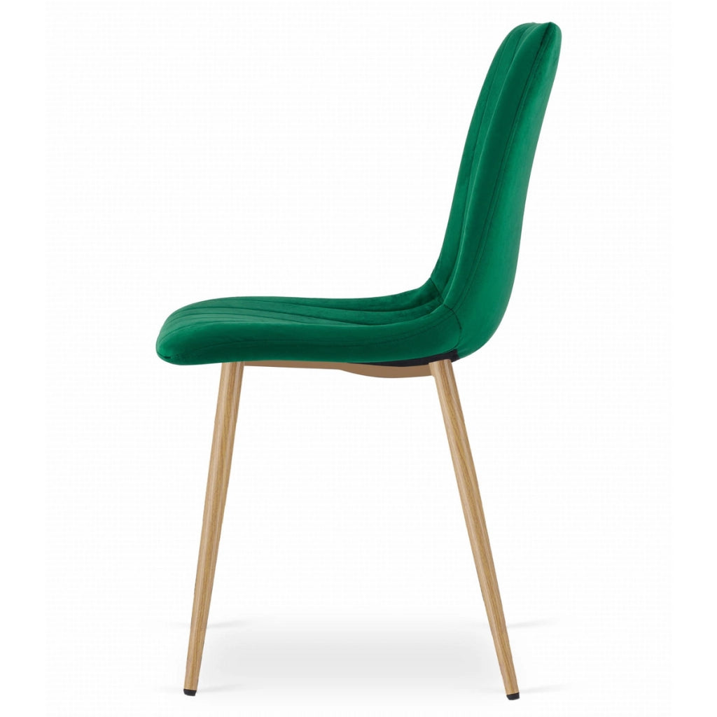 Set di 2 sedie LAVA in velluto verde smeraldo con gambe effetto legno