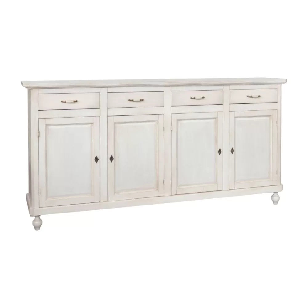 Credenza 4 porte 4 cassetti legno shabby bianco anticato maniglia porcellana 196x45x98 - Mobili 2G