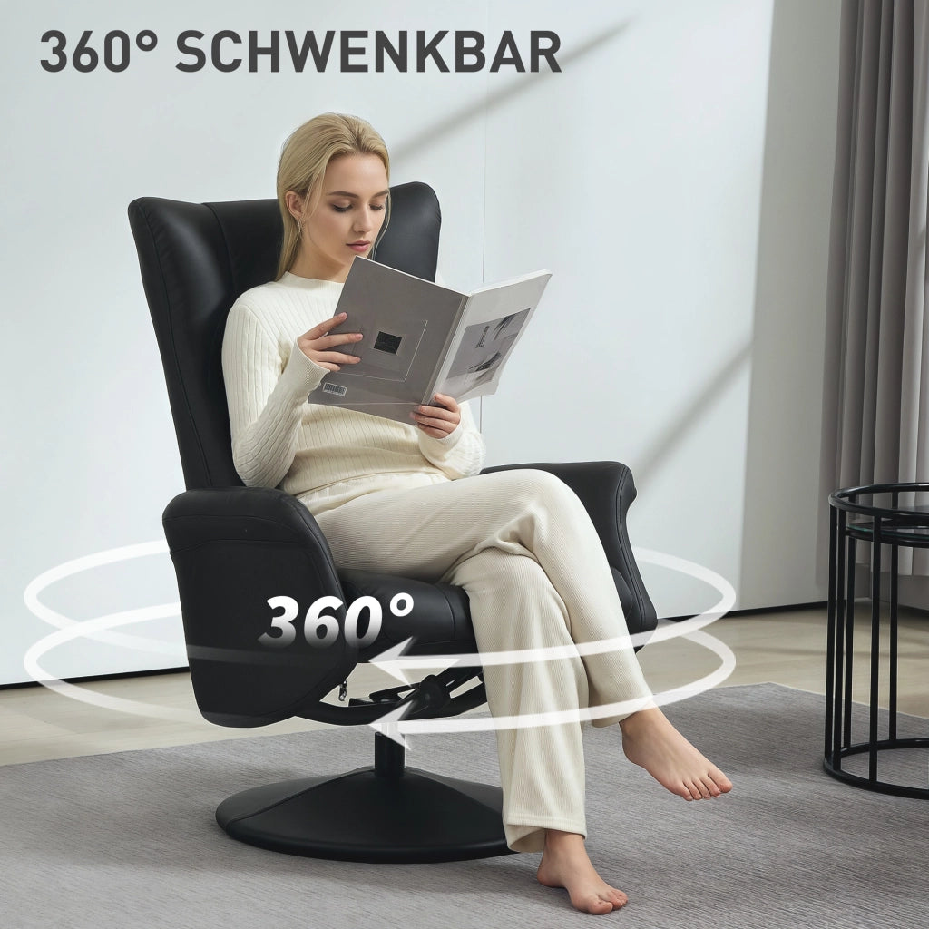 POLTRONA RELAX GIREVOLE CON POGGIAPEDE 70x79x105 cm Nera