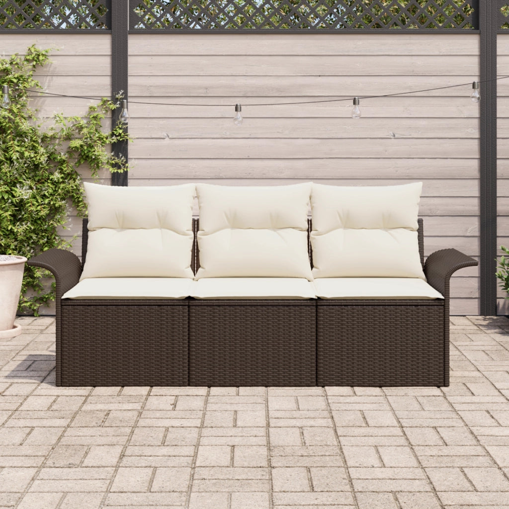 Set Divano da Giardino 3 Pezzi con Cuscini Marrone Polyrattan