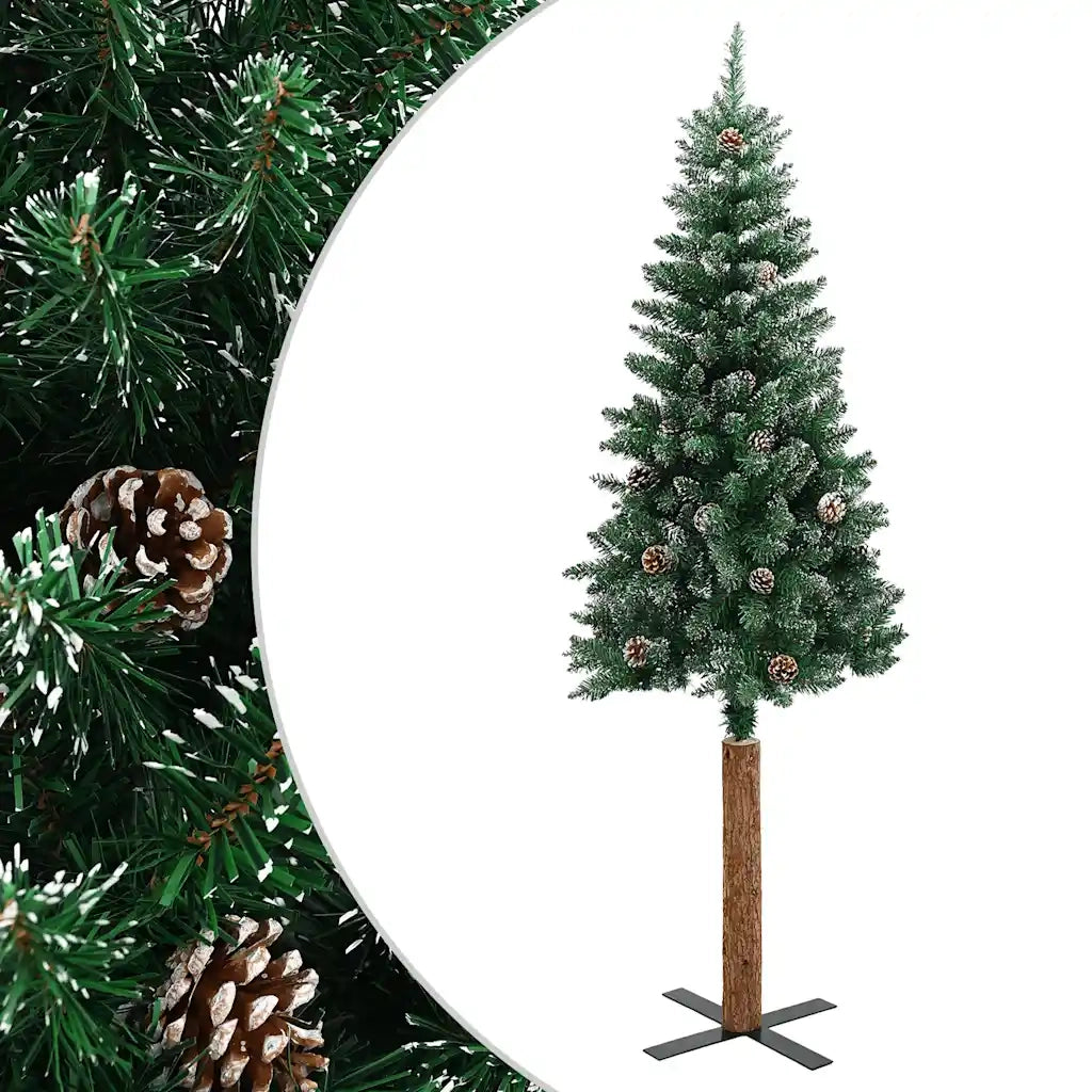 Albero di Natale Sottile Legno Vero Verde con Neve Bianca 180cm cod mxl 15623