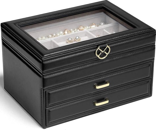 Scatola di Viaggio per Donne / Scatola per Orecchini e Anelli - Organizzatore di Accessori Portatile con Cassetti per Collane, Orecchini e Anelli