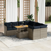 Set Divano da Giardino 9 pz con Cuscini Grigio in Polyrattan