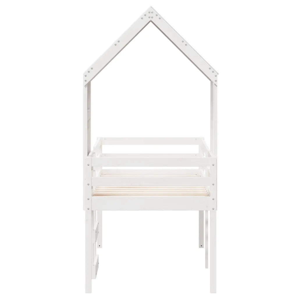 Letto a Soppalco con Tetto Bianco 90x190 cm in Legno di Pino 3282017