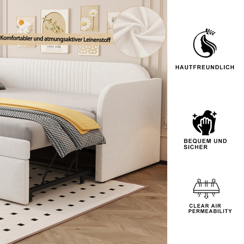Divano letto estraibile imbottito 90/180x190 cm beige