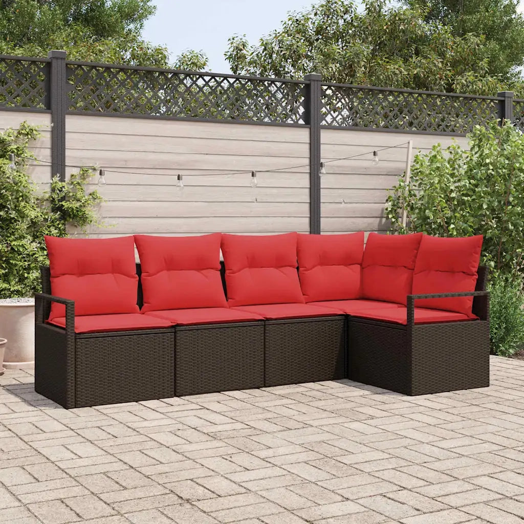 Set di divani 5 pz | Set Salotto da Giardino Marrone polyrattan