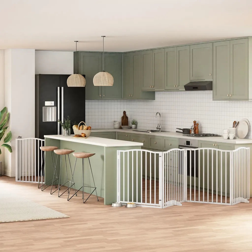 vidaXL Cancello Cani Porta Pieghevole Bianco 12 Pannelli 640 cm Pioppo