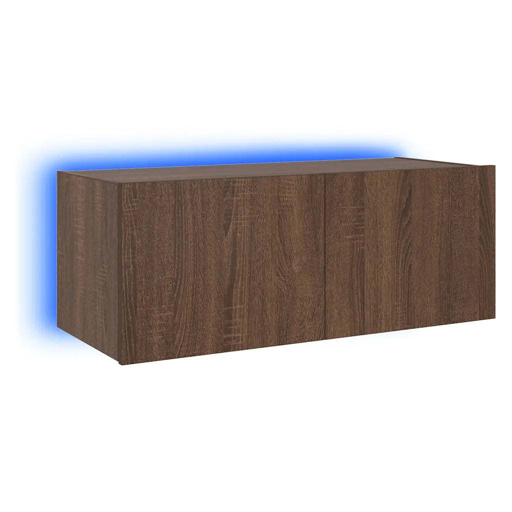 Mobile TV a Parete con Luci LED Rovere Marrone 80x35x31 cm 837293
