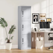 ARMADIO PER UFFICIO IN ACCIAIO A 3 PORTE INDIPENDENTI CON SERRATURA E 2 CHIAVI, 45X38X180 CM, GRIGIO CHIARO