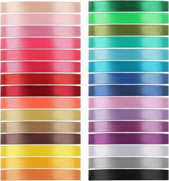 Set di fili di seta - 30 colori - Totale 750 yard - 3/8 pollici di larghezza - Per pacchi di regalo, artigianato, feste e matrimoni