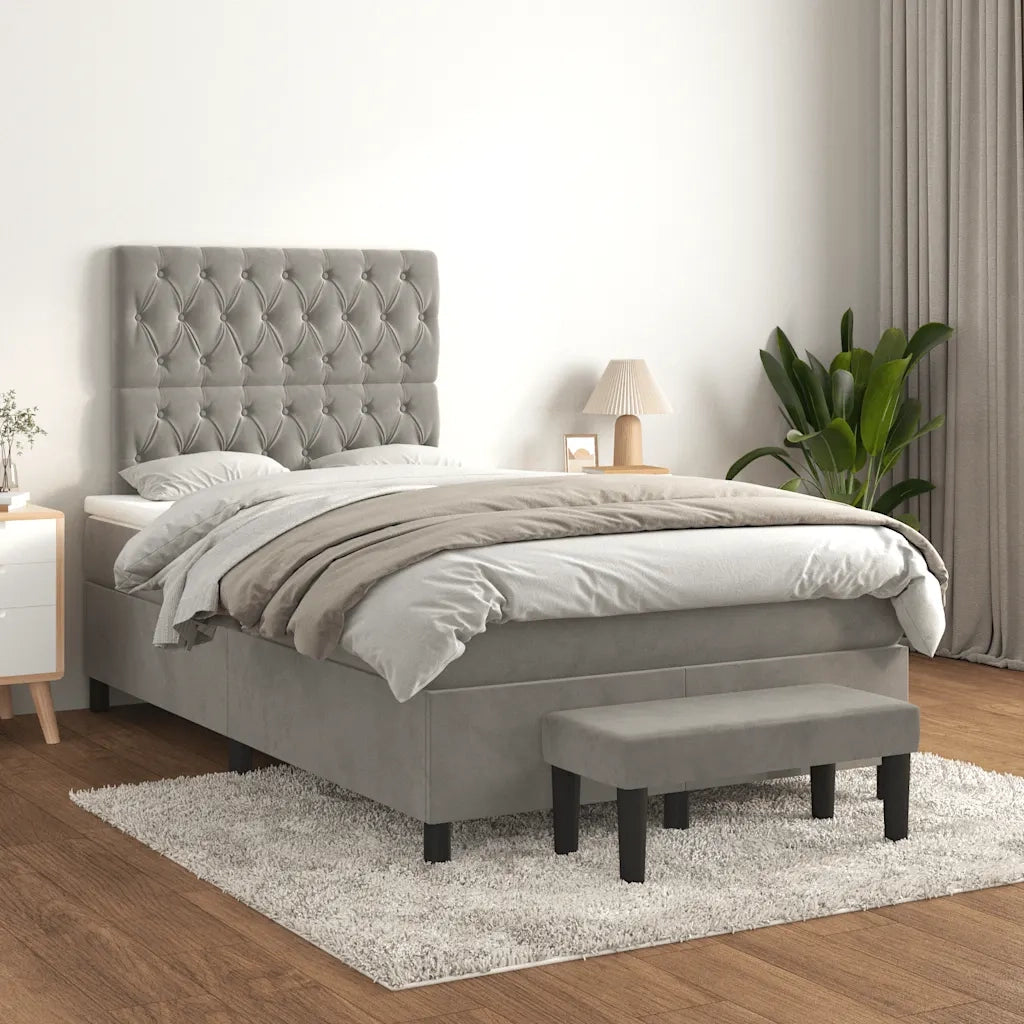 Giroletto a Molle con Materasso Grigio Chiaro 120x190cm Velluto
