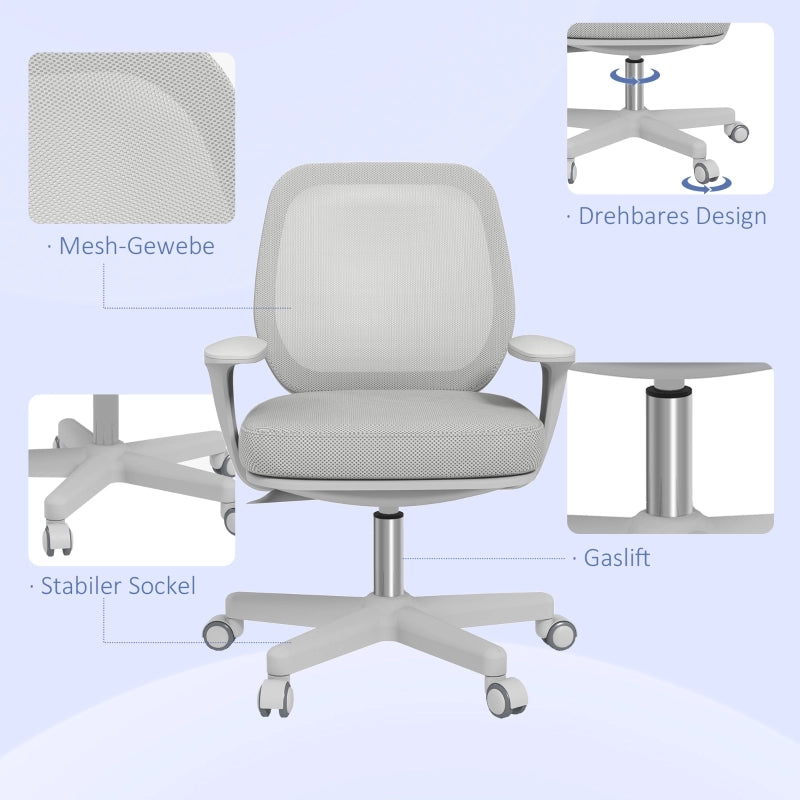 Sedia da ufficio ergonomica girevole e regolabile in altezza con schienale in rete e ruote bloccabili in poliestere grigio