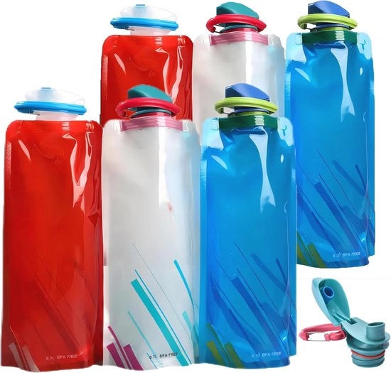 Set di borracce pieghevoli 6 pezzi 700 ml - Borse da bere pieghevoli riciclabili - Bicchieri da bere flessibili per escursioni/camminate - Viaggi avventura 2025