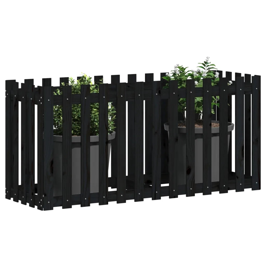 Fioriera Giardino a Recinzione Nera 150x50x70cm Massello Pino 832499