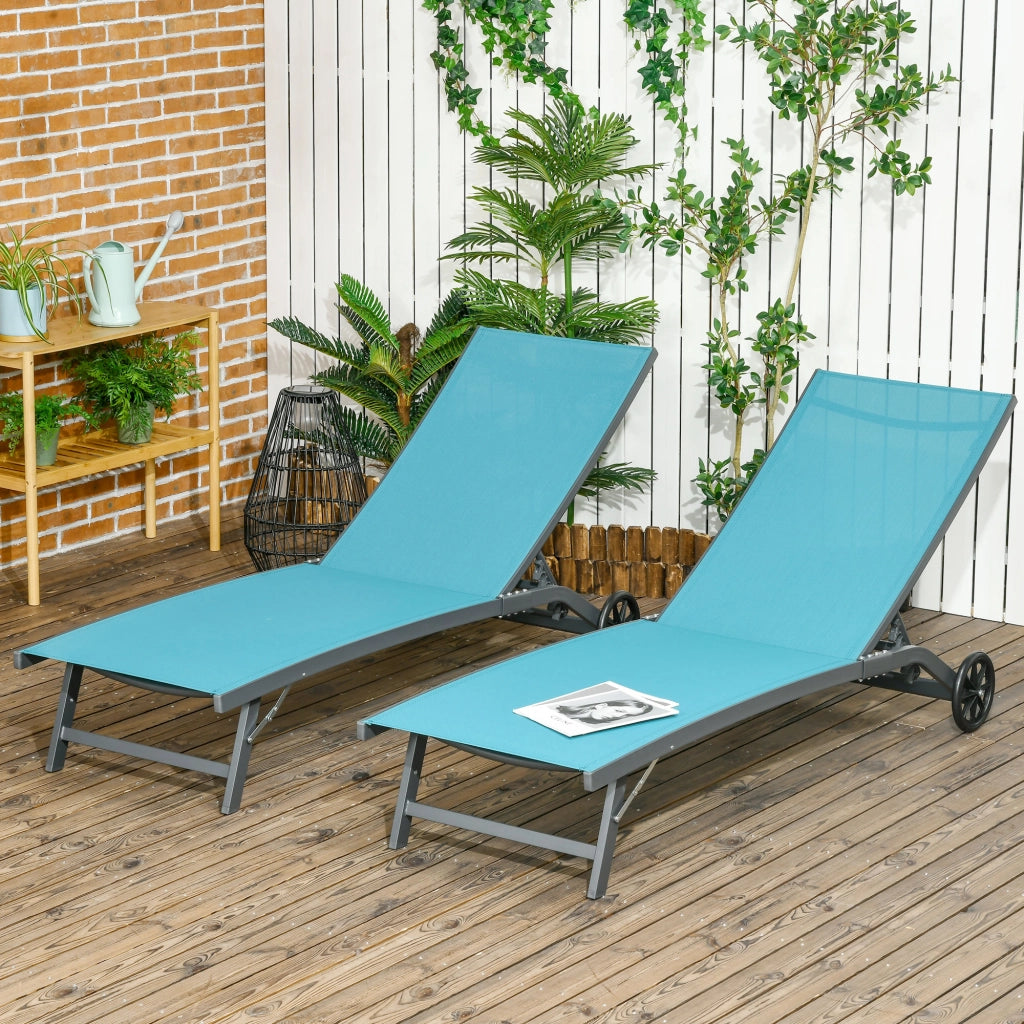 Lettino da giardino pieghevole in alluminio e textilene con cuscino ¨C zephmum ¨C blu, 2 pezzi