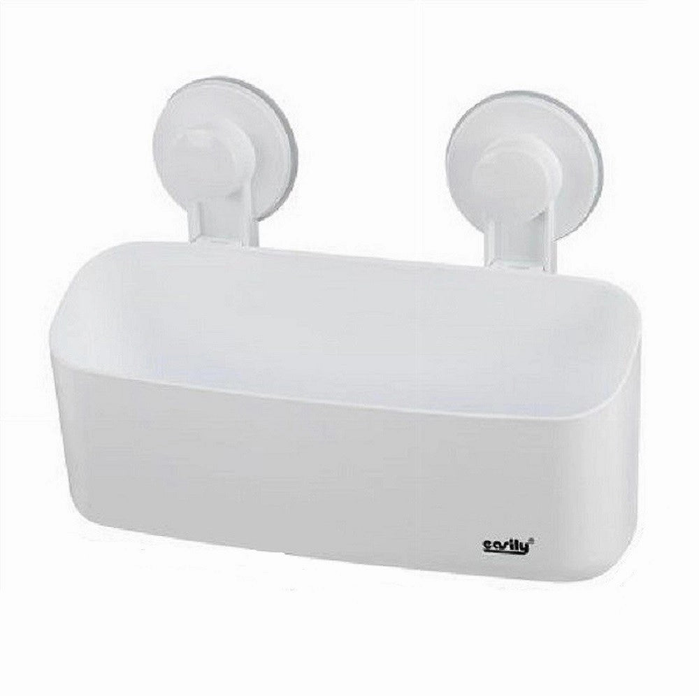 Trade Shop - Cesto Contenitore Porta Oggetti A Ventosa Bianco Accessori Bagno 24x8x11cm 59552 -
