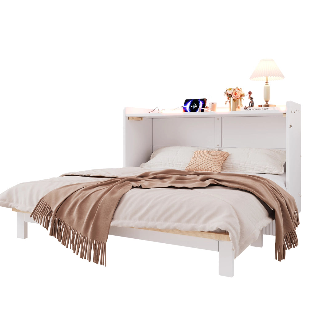 Armadio con cassetti; LED; USB e presa - per camera da letto - in MDF - bianco