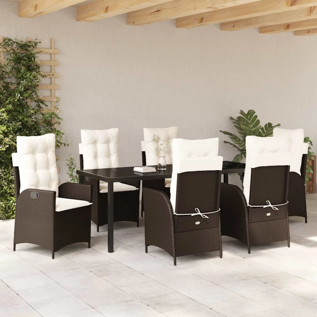 Set da Pranzo per Giardino con cuscino 7 pcs Marrone polyrattan 3380496