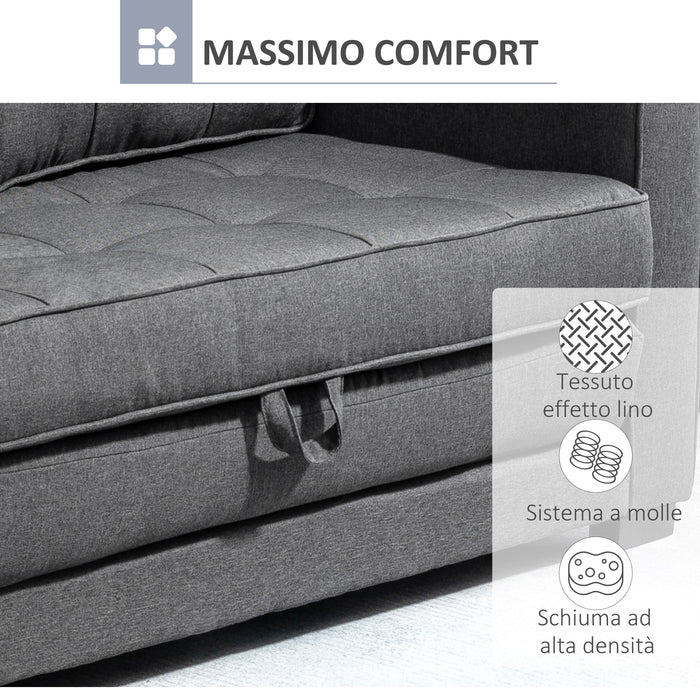 Divano Letto 151x75x85 cm 2 Posti con Imbottitura e Molle in Tessuto Grigio