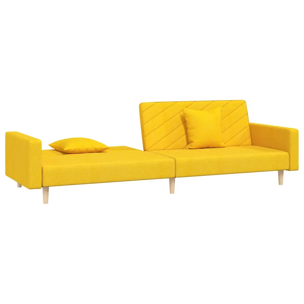 Divano Letto a 2 Posti con 2 Cuscini Giallo in Tessuto 375906