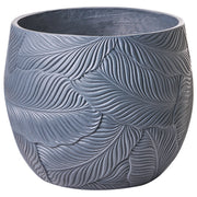 Vaso da fiori grigio in fibra di argilla verniciata per interni ed esterni, rotondo, 47 x 47 x 43 cm, motivo a foglie