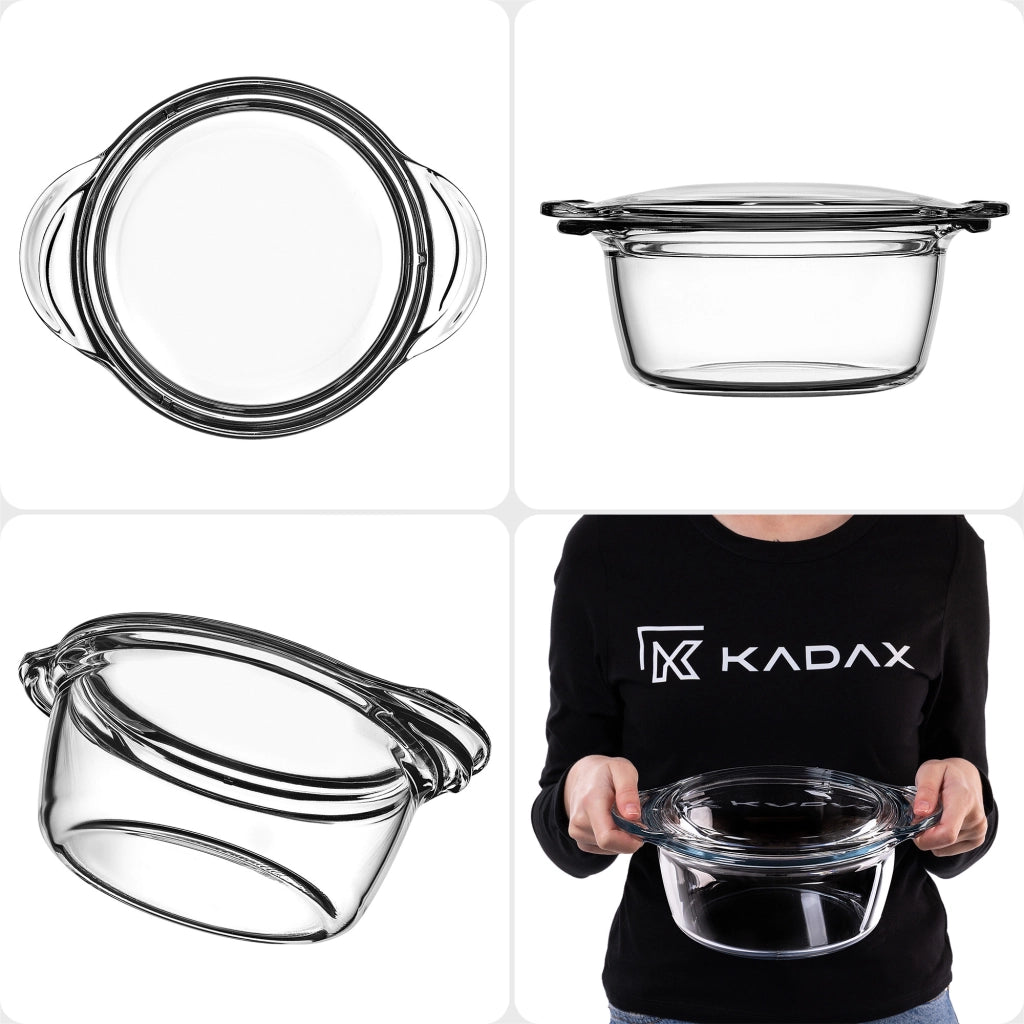 KADAX Piccola pirofila da forno con coperchio, 2,15 L, rotonda in vetro