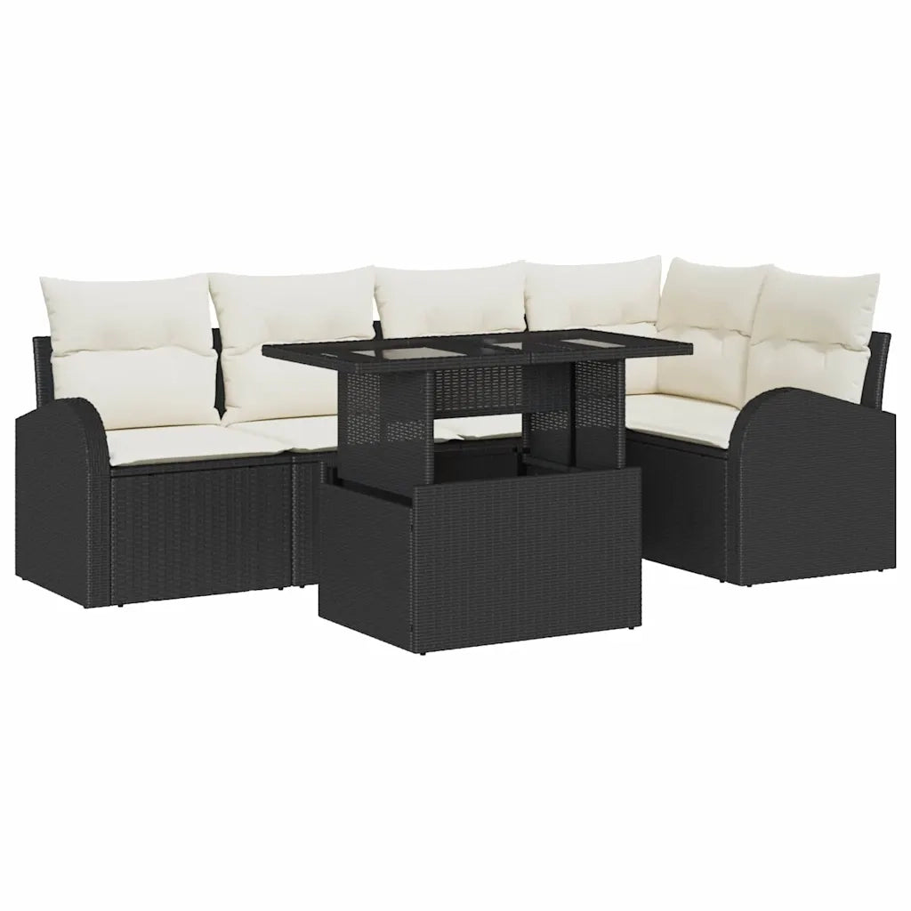Set Divano da Giardino 6 pcs Nero e Crema polyrattan 3348643