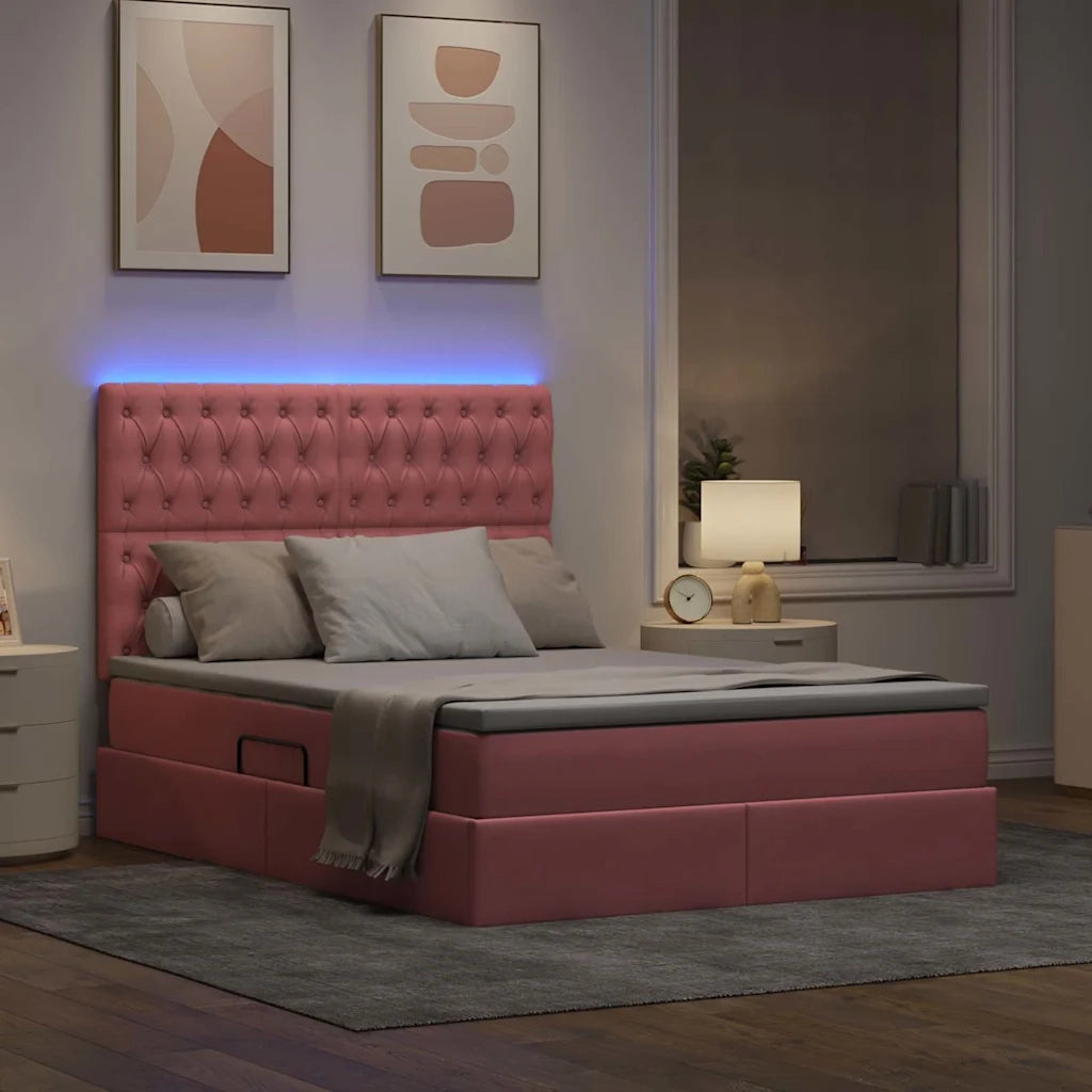Letto con contenitore LED e materasso Rosa 140 x 190 cm Velluto