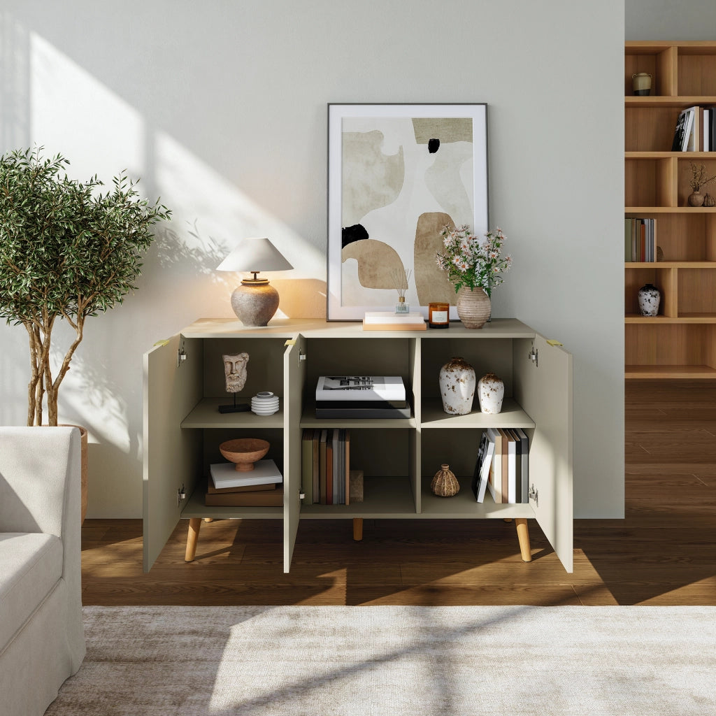 Credenza Nand Madia con 3 Ante Scanalate 120x40x76 cm color Sabbia [en.casa]