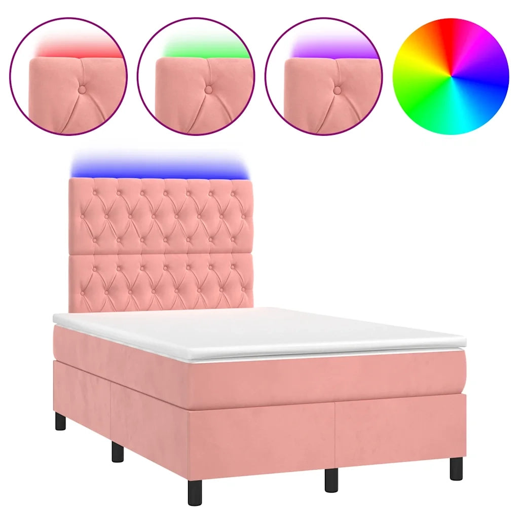 Letto a Molle con Materasso e LED Rosa 120x190 cm in Vellutocod mxl 92080