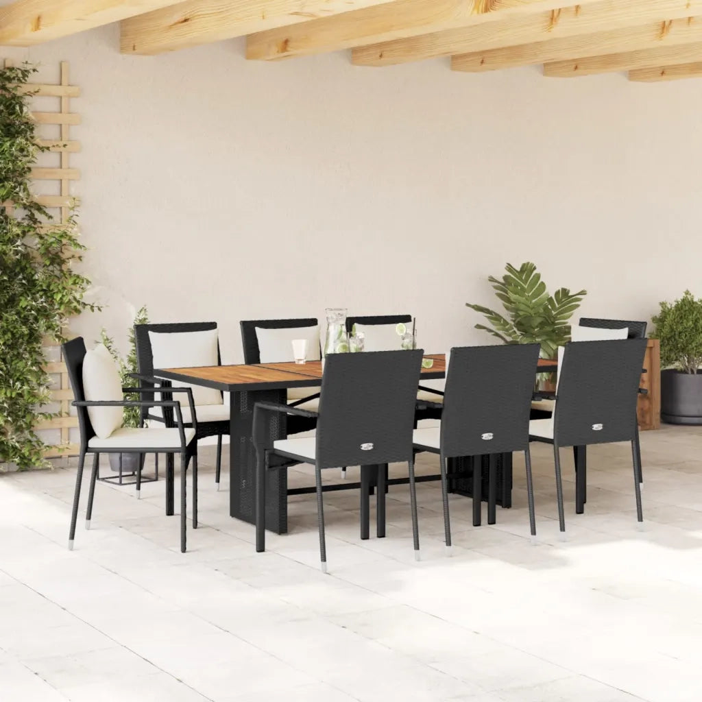 Set da Pranzo da Giardino 9 pz con Cuscini Nero in Polyrattancod mxl 89749