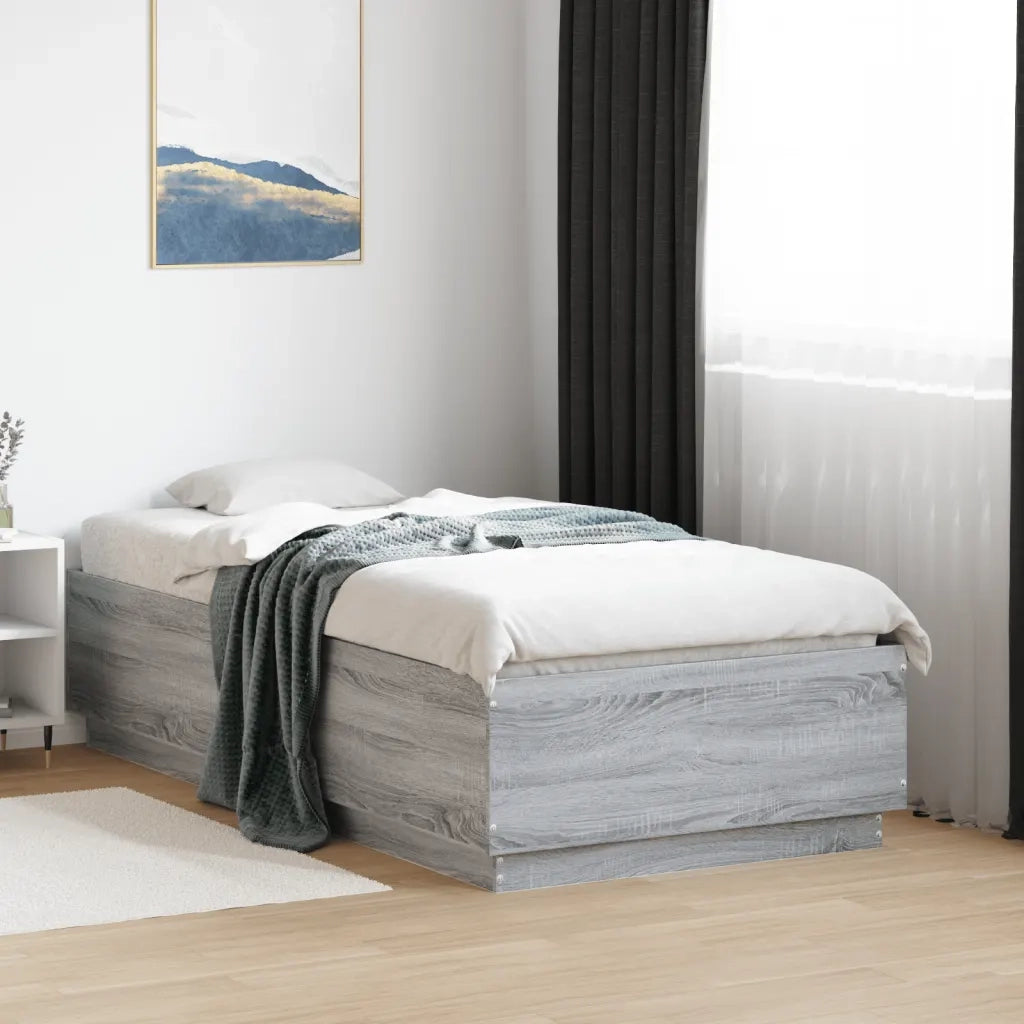 Letto singolo | Letto per adulti | Giroletto Luci LED Grigio Sonoma 90x190 cm in Legno Multistrato