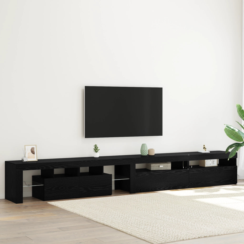 Mobili TV  3 pcs con Luci LED Quercia Nera Legno Ingegnerizzato
