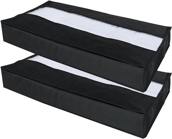 Scatole di Stoccaggio per Sotto il Letto con Maniglie - Organizzatore di Coperte - 100 x 50 x 15 cm - Nero