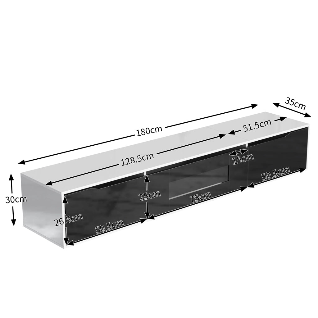 Mobile TV con 2 Ante Scanalate e LED a 16 Colori; Finitura Lucida; per Soggiorno; in Truciolare 180×35×30 cm