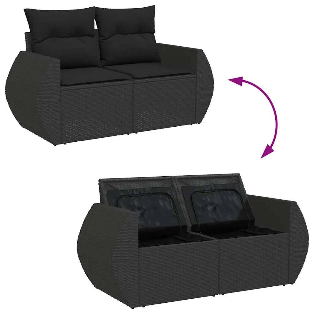 Set Divano da Giardino 6 pz con Cuscini Nero in Polyrattan 3327212