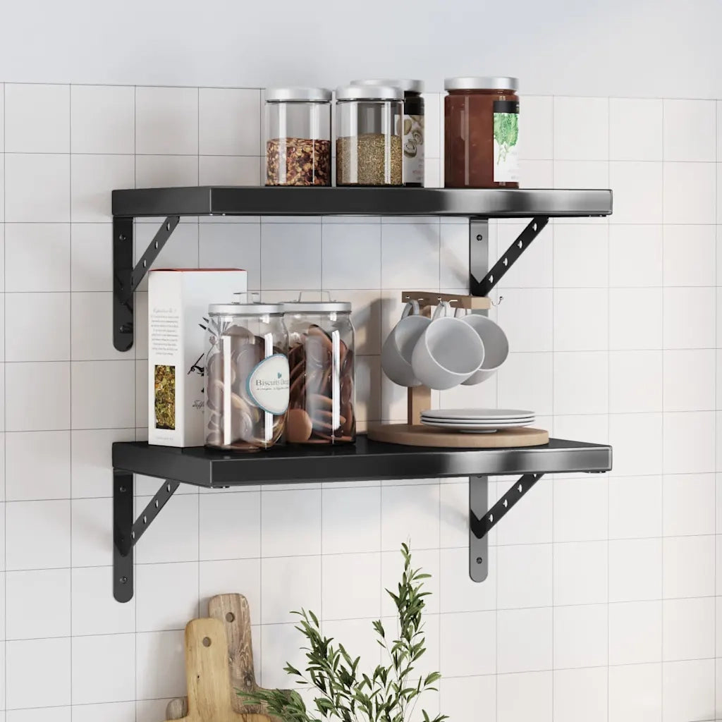 2 pz Mensole a Muro | Scaffale Parete | Ripiano a parete 50x30 cm Nero in Acciaio Inossidabile