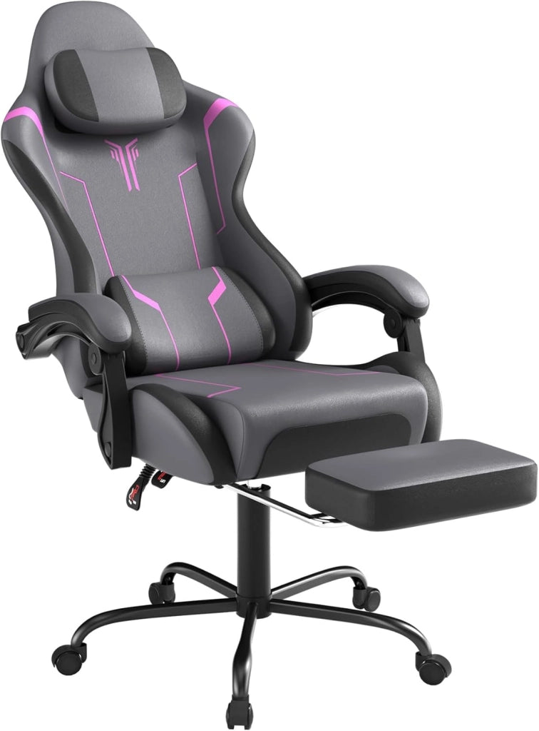 Sedia da gaming, massaggiante, colore grigio, per gaming, con poggiapiedi, poggiatesta e massaggi, ergonomica, regolabile in altezza, per sala giochi, ufficio