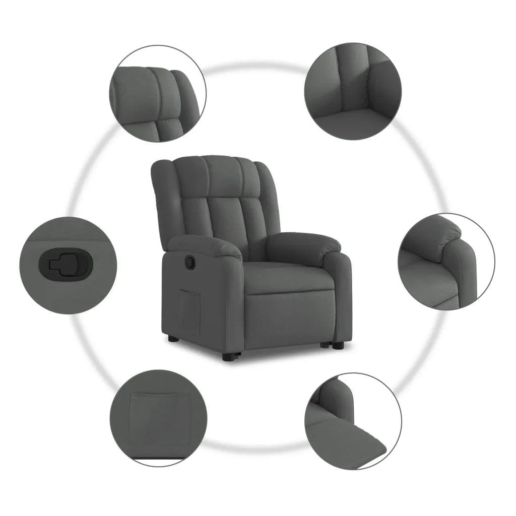 Poltrona | Sedia Relax Alzapersona Reclinabile Grigio Scuro in Tessuto