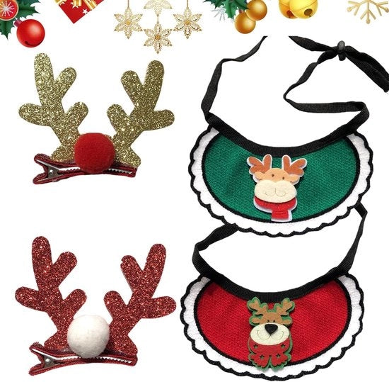 Set di bandane per cani - 4 pezzi - set di spille per capelli di cane - asciugamano per collo di cane cartoon - costume da Natale per cani - sciarpa per cani - accessori per costume da Natale per cani